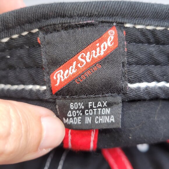 Vintage Red Stripe Beer Hat Baseball Cap Burlap and Black Adjustable Strap - Picture 4 of 4